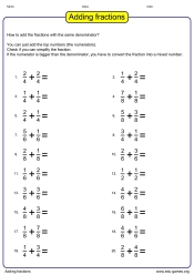 grade 4 fraction worksheets adding subtracting multiplying dividing and more