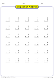 easy addition math worksheets