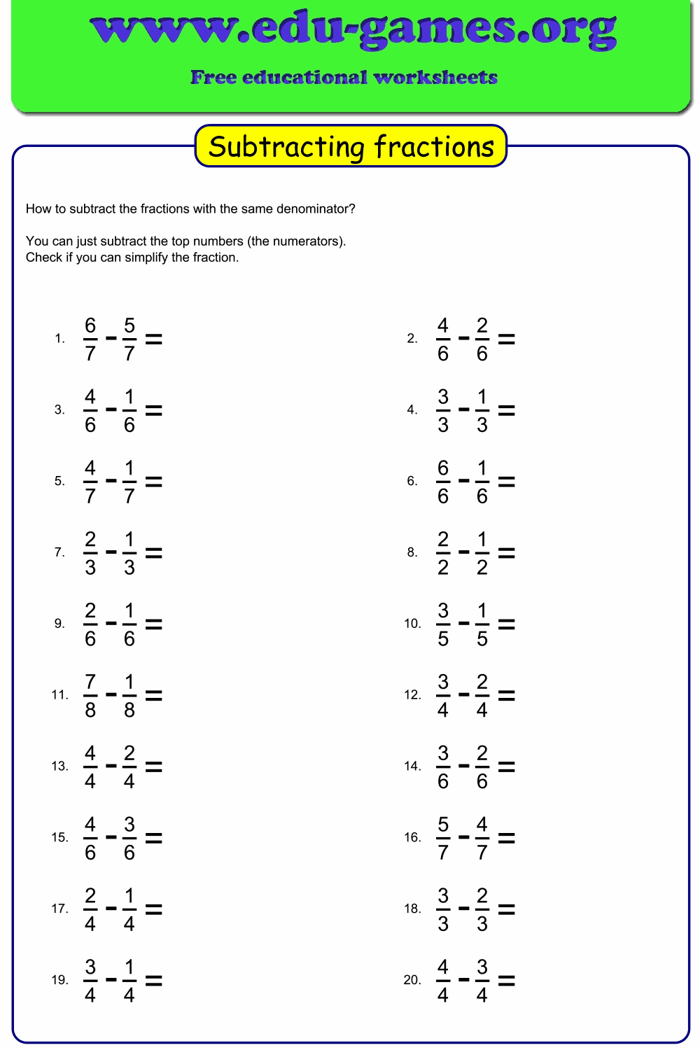fraction subtraction unlike denominators with borrowing edboost grade