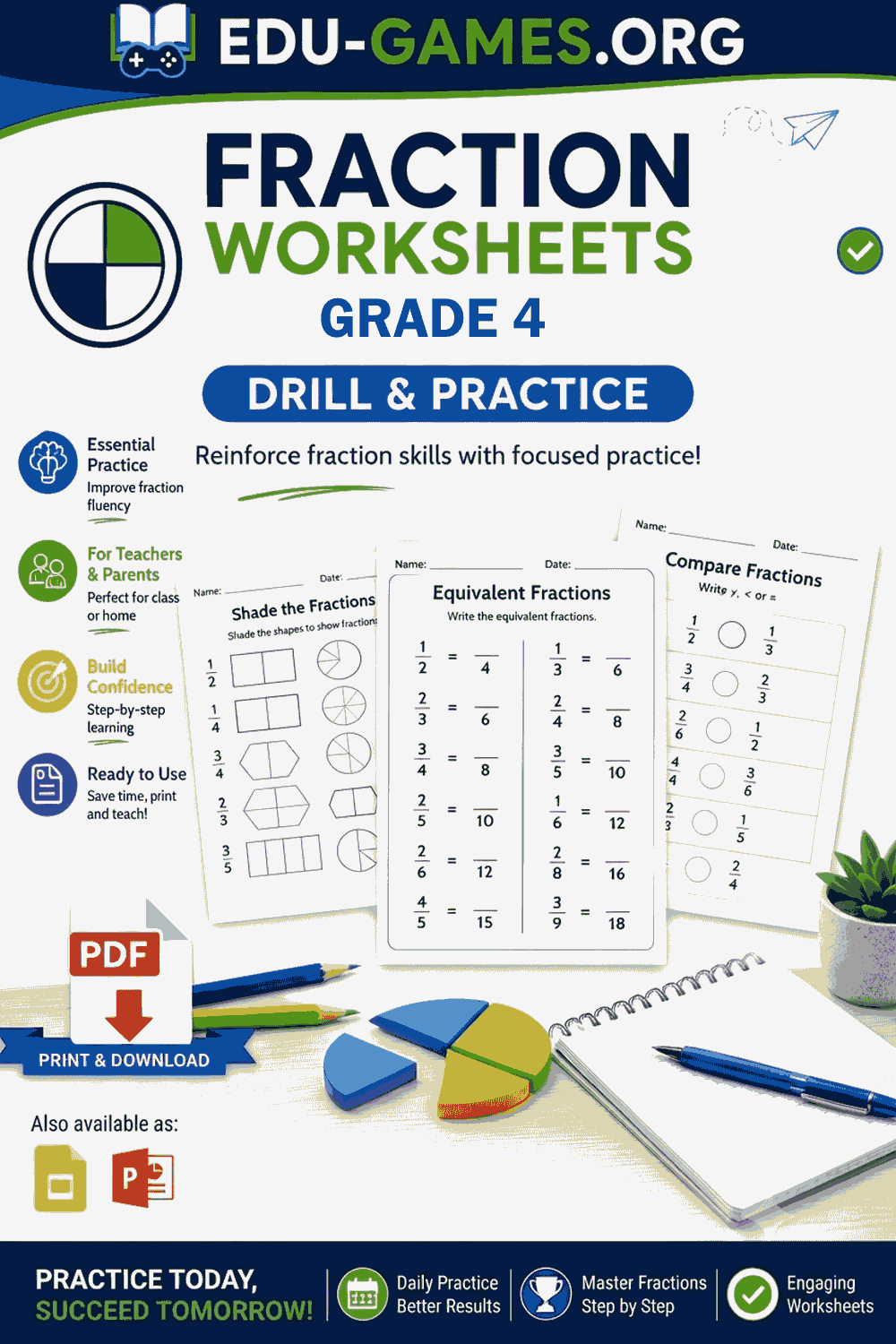 Free Printable Fractions Worksheets for Grade 4