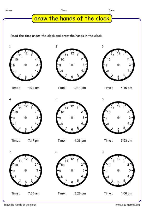 clock homework for 1st grade