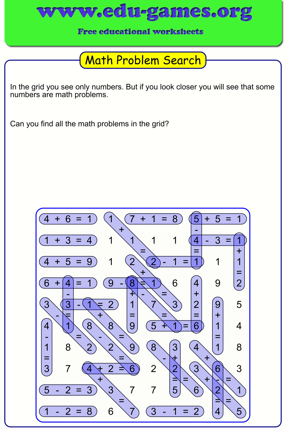 Free Math Problem Search Maker | edu-games.org