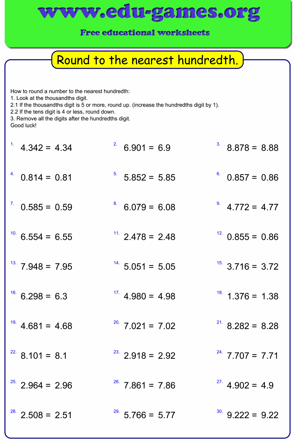 Rounding Decimals Worksheet Generator with Adjustable Difficulty — Free PDF | Edu-Games
