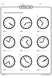 clock homework for 1st grade