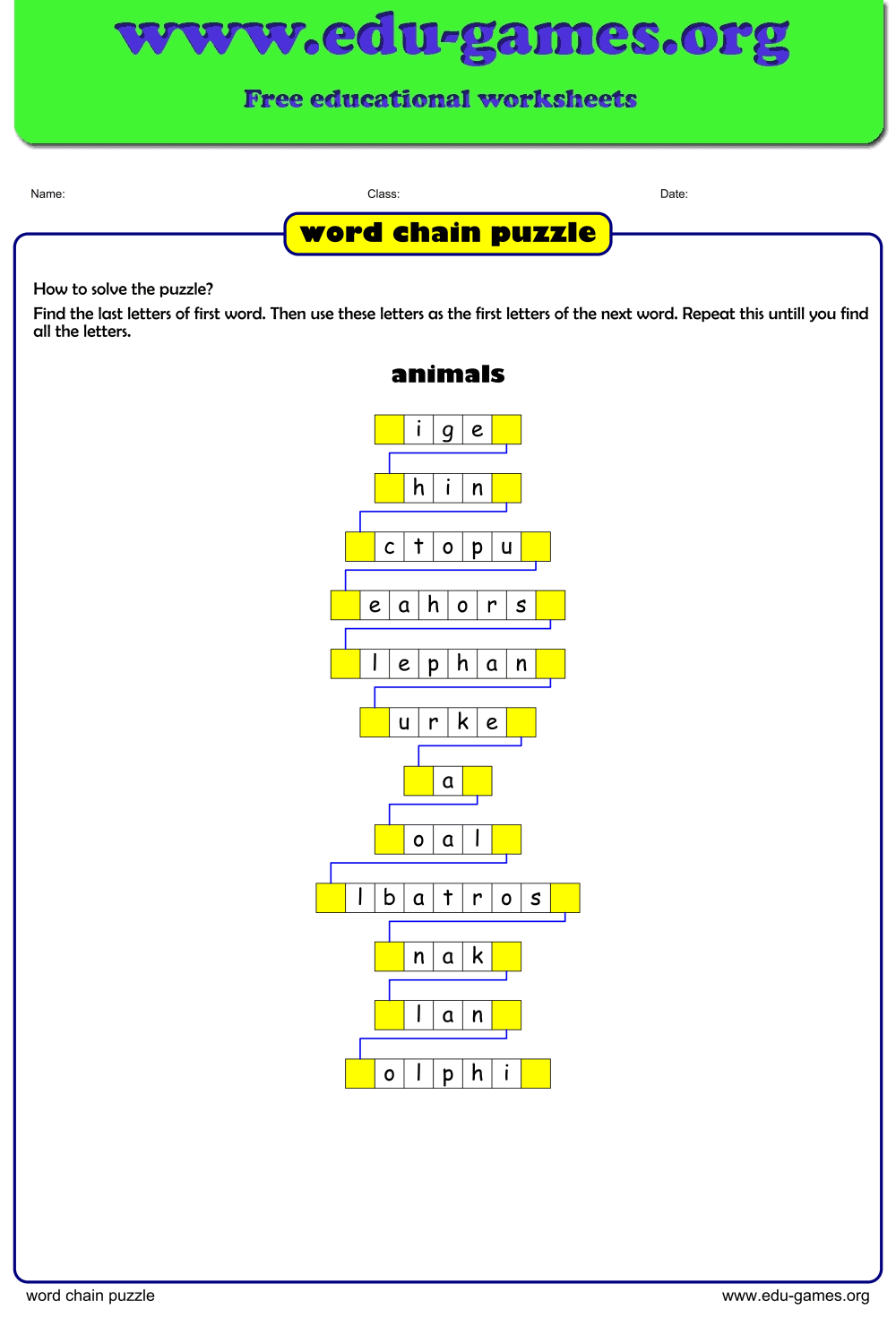 Free Word Chain Puzzle Maker — Printable PDF
