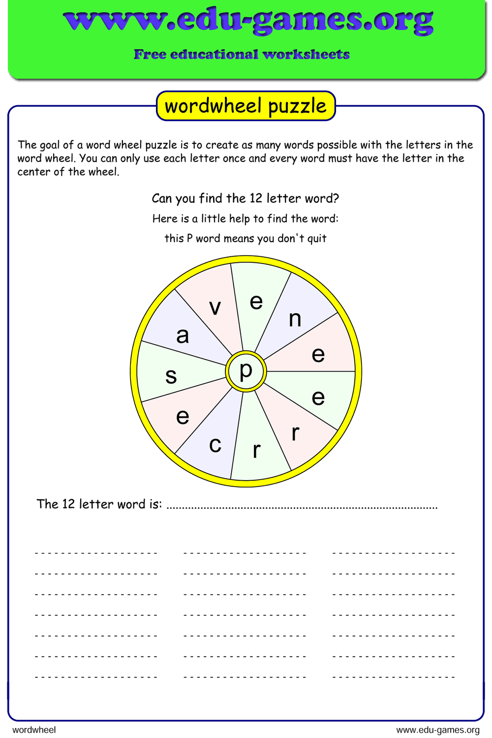 Word Wheel | Printable Puzzle Maker with Answers