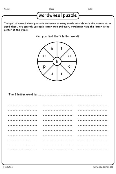 Word Wheel Maker and Puzzles with Answers- Free Printable Worksheets